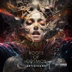 roots of cosmos album cover art design - for Ambient, Dark Ambient Music - style Abstract, Biopunk - in Red, Orange Color