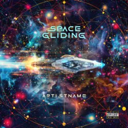 space gliding premade sci-fi cover art design - for Electronic, Space Rock Music - style Futuristic Style, Sci-Fi Style - in Blue, Yellow Color