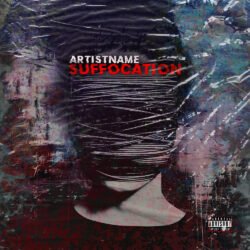 Suffocation premade metalcore album cover art design - for Death Metal, Metal Music - style Collage, Dark Surrealism - in Red, Blue Color