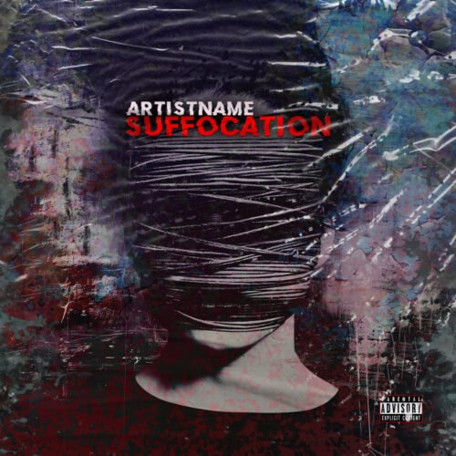 Suffocation premade metalcore album cover art design - for Death Metal, Metal Music - style Collage, Dark Surrealism - in Red, Blue Color