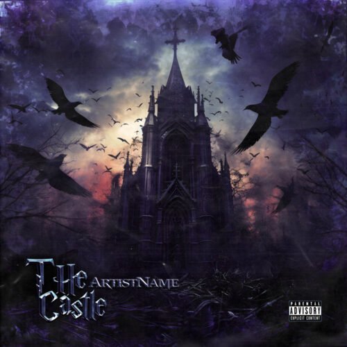 The castle gothic cover art design - for Gothic Metal, Black Metal Music - style Dark Fantasy, Gothic Art - in Purple, Blue Color