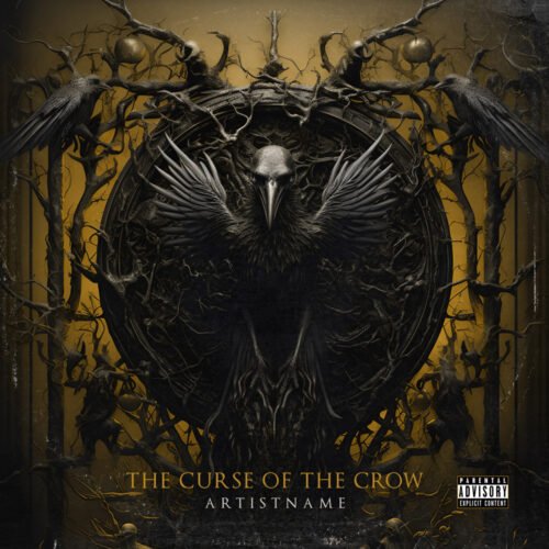 the curse of the crow metal album cover art design - for Gothic Metal, Black Metal Music - style Dark Fantasy, Gothic Art - in Black, Grey Color