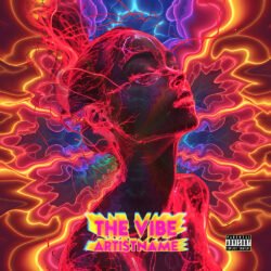 vibe electronic premade album cover art design - for Hyperpop, Synth-Pop Music - style Psychedelic Art, Cyberpunk - in Red, Orange Color