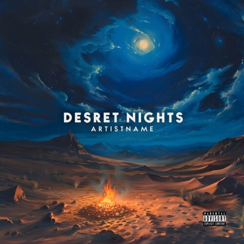 desert nights album cover art - for Ambient, Chillout Music - style Cinematic Style - in Blue, Orange Color