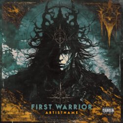 first warrior japanese black metal album cover art - for Black Metal, Death Metal Music - style Dark Fantasy, Illustrated - in Blue, Brown Color