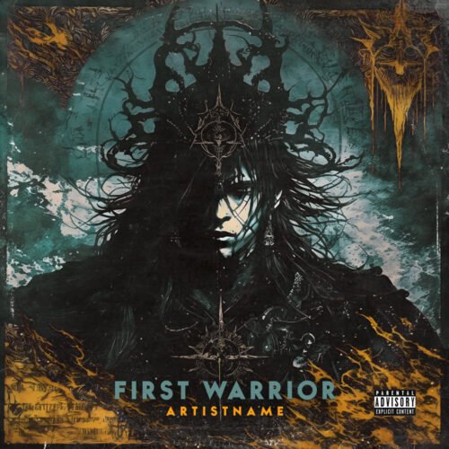 first warrior japanese black metal album cover art - for Black Metal, Death Metal Music - style Dark Fantasy, Illustrated - in Blue, Brown Color