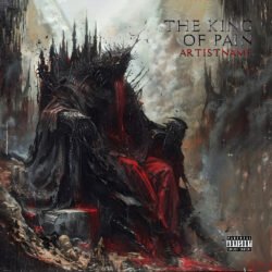 King of Pain melodic death metal cover art - for Black Metal, Dark Ambient Music - style Dark Fantasy, Dark Surrealism - in Red, Black Color