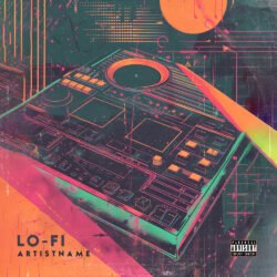 Lo-Fi retro album cover art - for Chillhop, Electronic Music - style Acid Graphics, Geometric Art - in Green, Blue Color