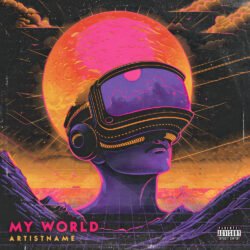 My world lo-fi album cover art design - for Synth-Pop, Electronic Music - style Cyberpunk, Retrowave - in Orange, Pink Color