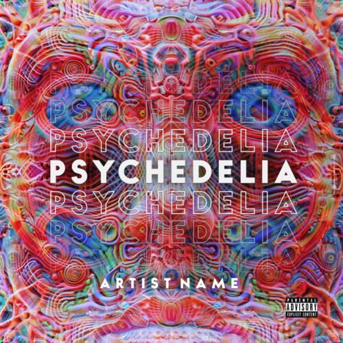 psychedelia premade album cover art design - for Psychedelic Rock, Psychedelic Pop Music - style Maximalist, Psychedelic Art - in Red, Orange Color