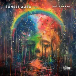 Sunset Aura premade album cover art design - for Ambient, Alternative Rock Music - style Abstract, Action Painting - in Red, Orange Color