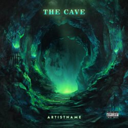 the cave premade cover art design - for Dark Ambient, Doom Metal Music - style Dark Fantasy, Cinematic Style - in Green, Blue Color