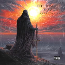 the rise of nazgul cover art design - for Black Metal, Doom Metal Music - style Dark Fantasy, Cinematic Style - in Red, Orange Color