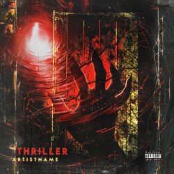 thriller exclusive premade album cover art - for Dark Pop, Dark Synth Music - style Dark Fantasy, Dark Surrealism - in Red, Yellow Color