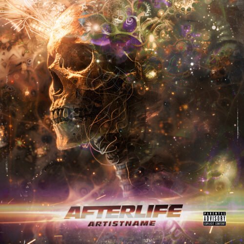 Afterlife heavy metal cover art design - for Heavy Metal, Death Metal Music - style Dark Fantasy, Dark Surrealism - in Orange, Yellow Color
