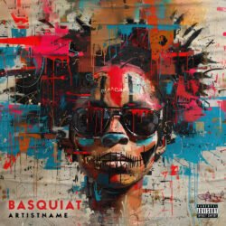 Basquiat portrait cover art design - for Hip-Hop, Alternative Hip-Hop Music - style Graffiti, Street Art - in Red, Blue Color