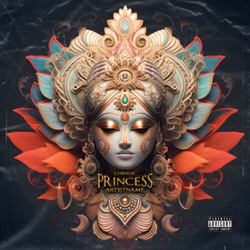 Chinese Princess premade Chinese trance cover art - for World Music, Ambient Music - style Illustrated, Surrealist - in Red, Orange Color