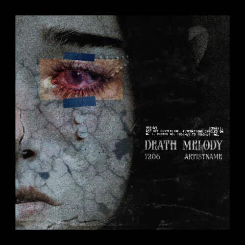 Death Melody elf gothic cover art design - for Darkwave, Post-Punk Music - style Collage, Dark Surrealism - in Red, Black Color