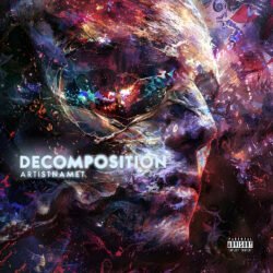 Decomposition atmospheric cover art design - for Alternative Metal, Ambient Music - style Abstract, Action Painting - in Red, Purple Color