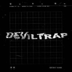 Deviltrap typography album cover art design - for Aggrotech, Black Metal Music - style Acid Graphics, Blueprint - in Black, White Color