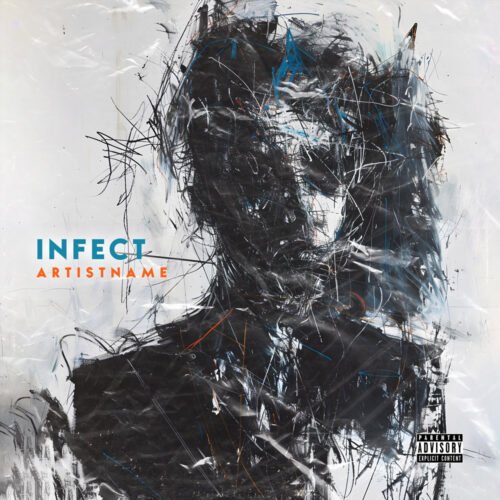 Infect premade Marilyn Manson abstract cover art design - for Alternative Rock, Dark Ambient Music - style Abstract, Action Painting - in Black, Grey Color