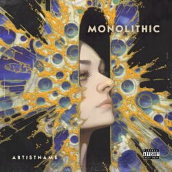 Monolithic portrait cover art design - for Alternative Rock, Art Rock Music - style Abstract, Collage - in Blue, Orange Color
