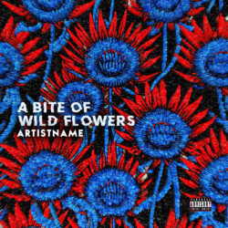 A bite of wildflower embroidery cover art - for Art Pop, Indie Rock Music - Digital Art, Maximalist Style - in Red, Blue Color
