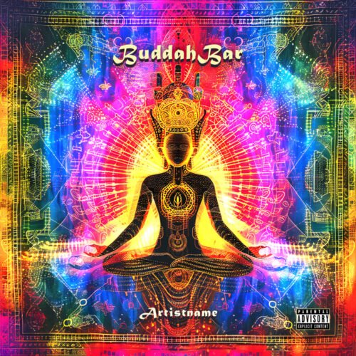 Buddha Bar Chill Out Lounge cover art - for Ambient, Chillout Music - style Psychedelic Art, Sacred Geometry - in Red, Yellow Color