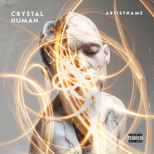 Crystal Human premade mysterious cover art - for Ambient, Dark Ambient Music - style Abstract, Biopunk - in Orange, Yellow Color