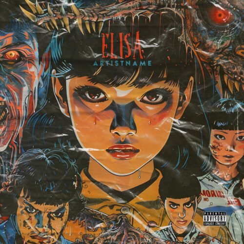 Elisa premade thriller cover art - for Death Metal, Gothic Metal Music - style Anime, Manga - in Red, Orange Color