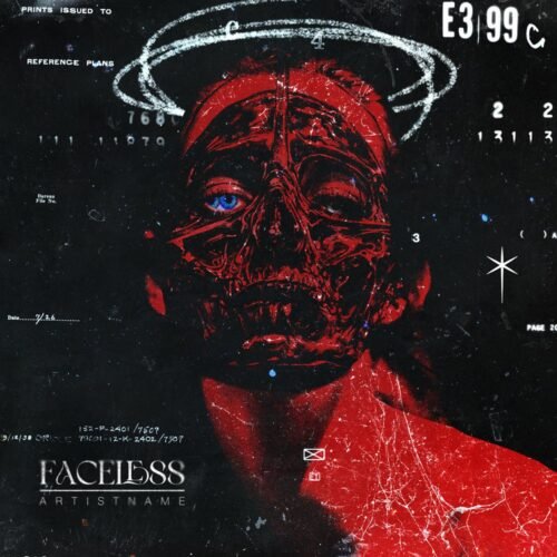 Faceless premade creepy cover art - for Alternative Metal, Dark Electro Music - style Acid Graphics, Collage - in Red, Blue Color