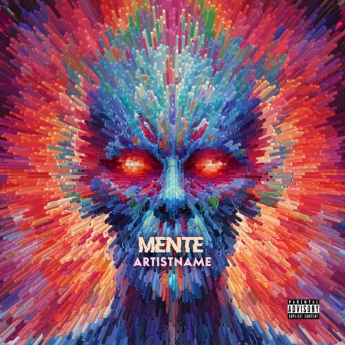 Mentee premade DMT cover art - for Alternative Metal, Dark Electro Music - style Abstract, Geometric Art - in Red, Blue Color