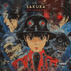 Sakura premade thriller cover art - for Electro, Industrial Music - style Anime, Cyberpunk - in Red, Blue Color
