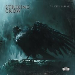 Striking Crow premade horror cover art - for Alternative Metal, Black Metal Music - style Dark Fantasy, Dark Surrealism - in Blue, Black Color