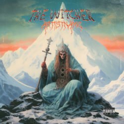 The Witcher Stoner metal cover art - for Dark Ambient, Black Metal Music - style Dark Fantasy, Illustrated - in Blue, White Color