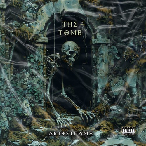 Tomb death metal cover art - for Death Metal, Black Metal Music - style Dark Fantasy, Cinematic Style - in Green, Grey Color