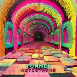 Tunnel 8-bit cover art - for Ambient, Bass Music Music - style Acid Graphics, Geometric Art - in Red, Orange Color