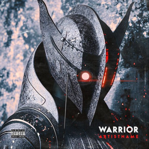 warrior premade sci-fi horror cover art - for Alternative Metal, Dark Synth Music - style Cinematic Style, Cyberpunk - in Red, Black Color