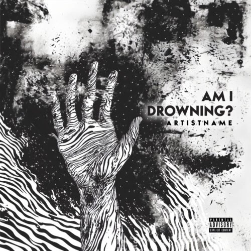 Am i Drowning grunge cover art design - for Alternative Rock, Ambient Music - style Abstract, Charcoal Sketch - in Black, White Color