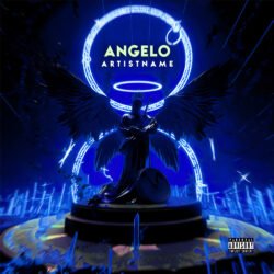 Angelo dark cover art design - for Phonk, Dark Synth Music - style Dark Fantasy, Cyberpunk - in Blue, Black Color