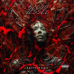 Blood Vessel cover art design - for Death Metal, Industrial Metal Music - style Dark Fantasy, Dark Surrealism - in Red, Black Color