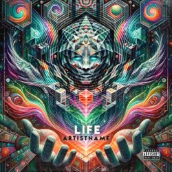 Life psychedelic spiritual cover art - for Ambient, Chillout Music - style Abstract, Cyberpunk - in Blue, Green Color