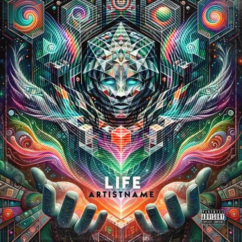 Life psychedelic spiritual cover art - for Ambient, Chillout Music - style Abstract, Cyberpunk - in Blue, Green Color