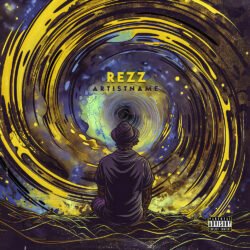 Rezz portal cover art - for EDM, Electronic Music - style Illustrated, Psychedelic Art - in Yellow, Blue Color