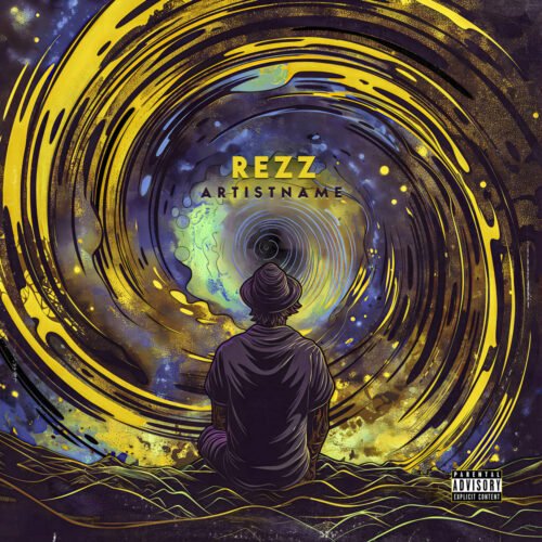 Rezz portal cover art - for EDM, Electronic Music - style Illustrated, Psychedelic Art - in Yellow, Blue Color