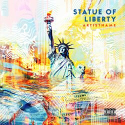 Statue of Liberty cover art design - for Hip-Hop, Alternative Rock Music - style Abstract, Collage - in Blue, Yellow Color