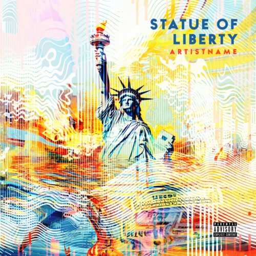 Statue of Liberty cover art design - for Hip-Hop, Alternative Rock Music - style Abstract, Collage - in Blue, Yellow Color