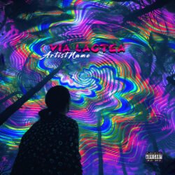 Via Lactea premade cover art design - for Psychedelic Rock, Ambient Music - style Psychedelic Art, Synthwave Style - in Blue, Pink Color