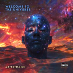 Welcome to the Universe premade cover art - for Ambient, Chillout Music - style Afrofuturism, Cinematic Style - in Blue, Red Color