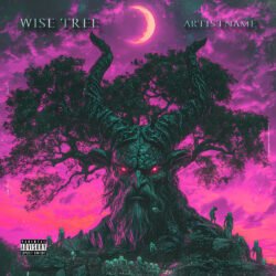 Wise Tree premade cover art design - for Black Metal, Dark Ambient Music - style Dark Fantasy, Dark Surrealism - in Pink, Purple Color